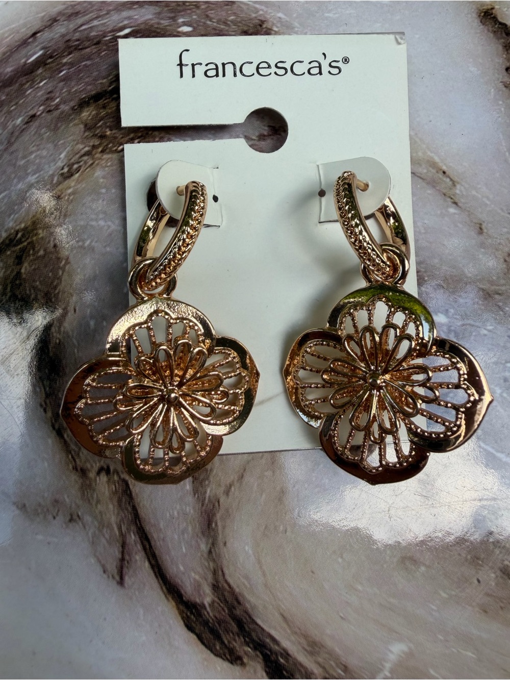 Francesca's Collections Gold Floral Drop Earrings